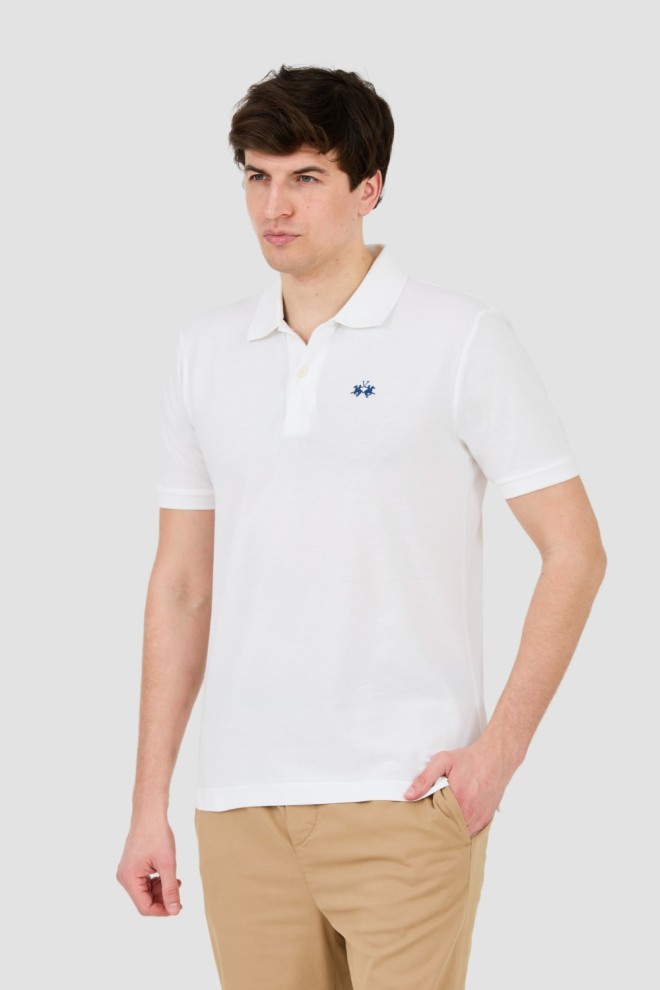 LA MARTINA Polo alb pentru bărbați cu logo mic