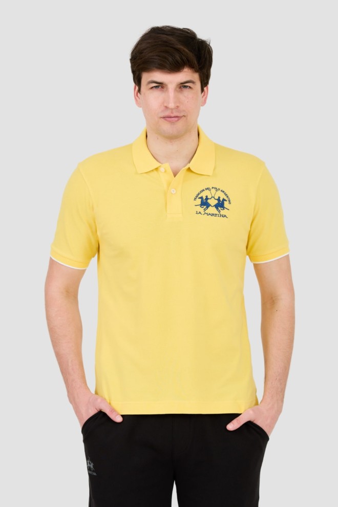 LA MARTINA Polo galben pentru bărbați cu logo mare