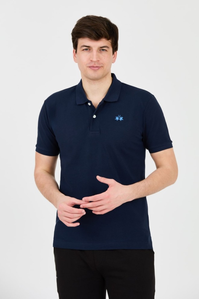 LA MARTINA Polo albastru marin pentru bărbați cu logo mic