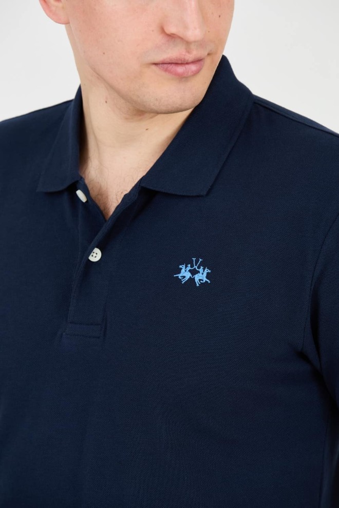 LA MARTINA Polo albastru marin pentru bărbați cu logo mic