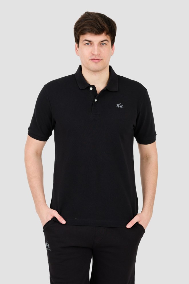 LA MARTINA Polo negru pentru bărbați cu logo mic