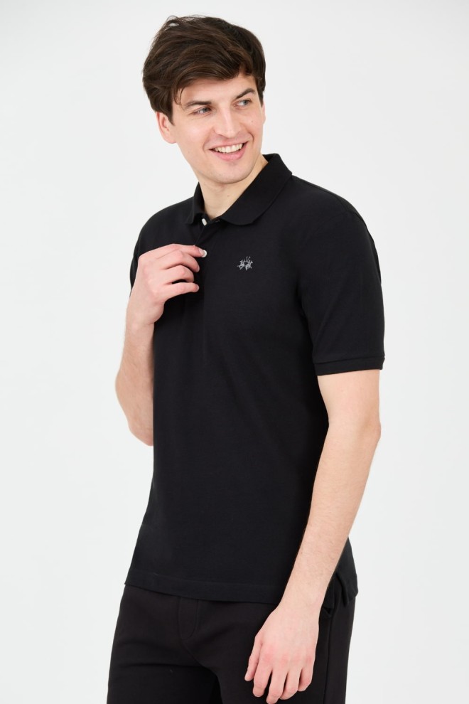 LA MARTINA Polo negru pentru bărbați cu logo mic