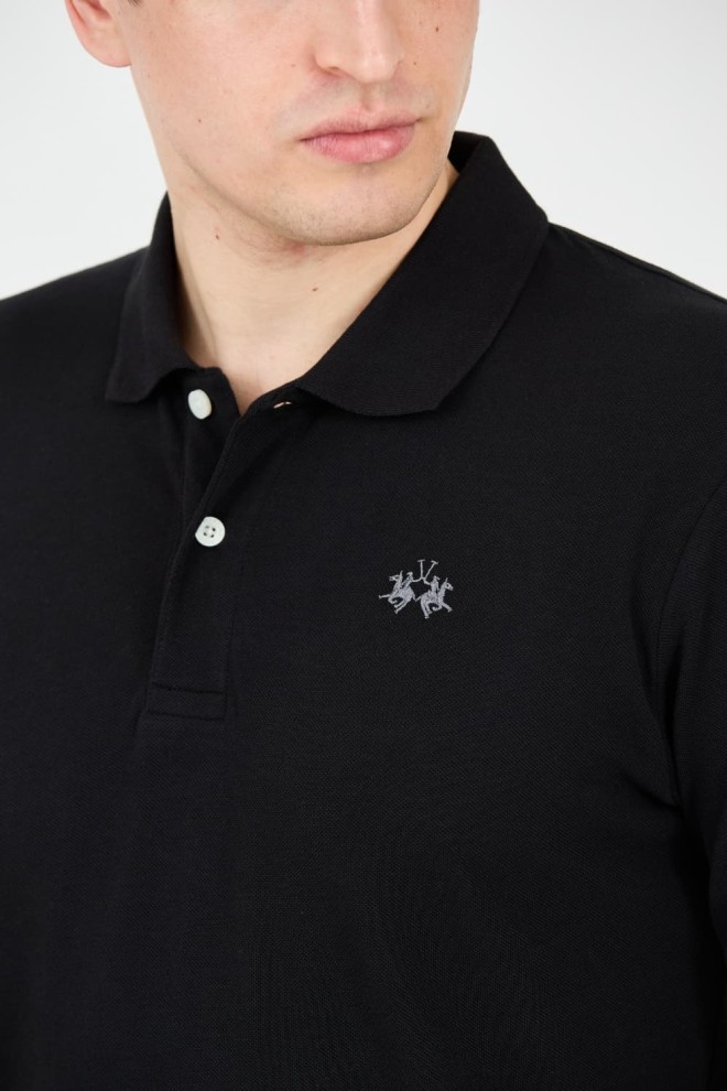 LA MARTINA Polo negru pentru bărbați cu logo mic