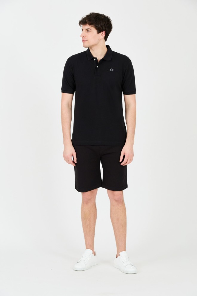 LA MARTINA Polo negru pentru bărbați cu logo mic