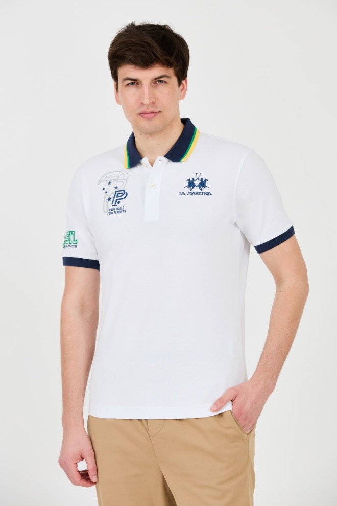 LA MARTINA White polo with large logo