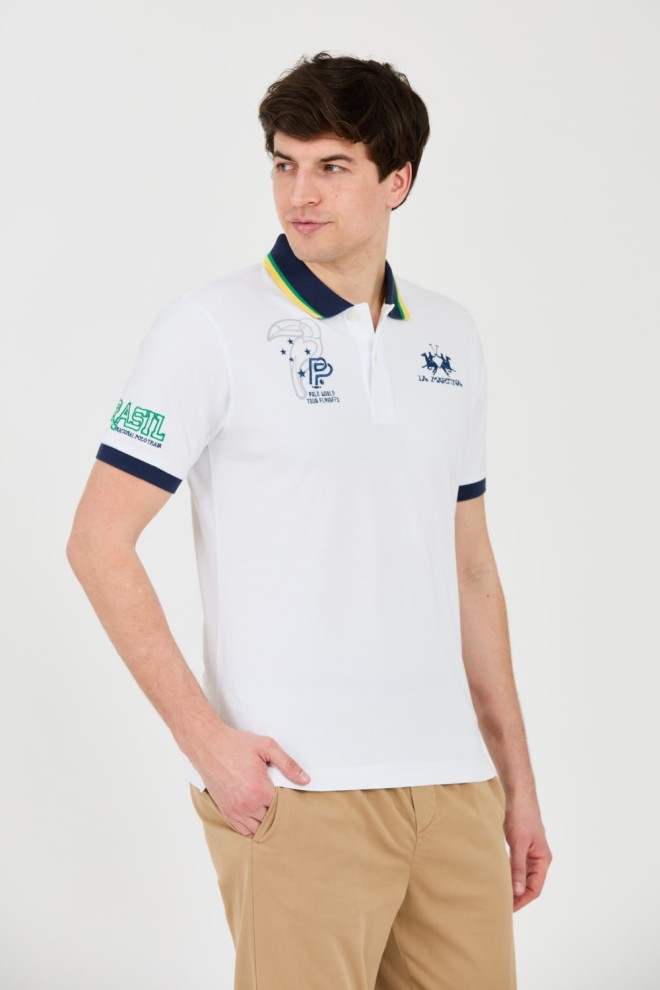 LA MARTINA White polo with large logo