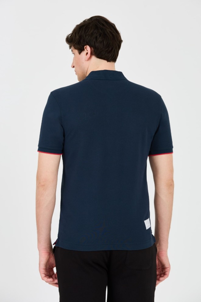 LA MARTINA Navy blue polo with big red logo