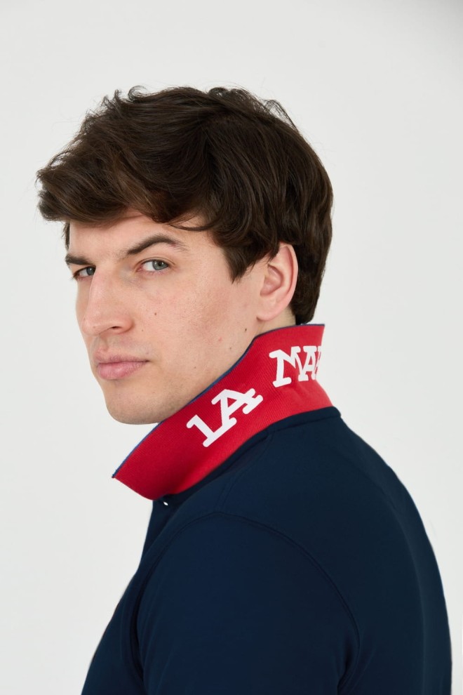 LA MARTINA Polo albastru marin pentru bărbați cu logo roșu mare