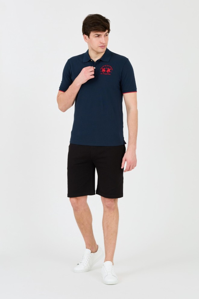 LA MARTINA Navy blue polo with big red logo