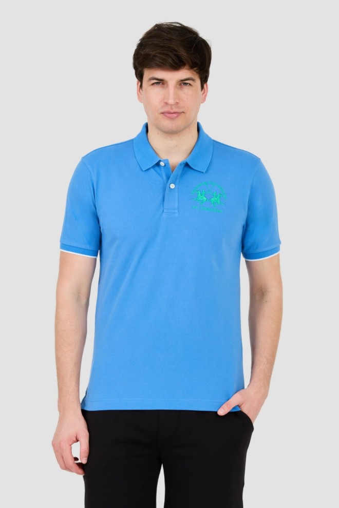 LA MARTINA Blue polo with large logo