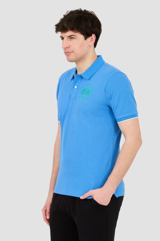 LA MARTINA Blue polo with large logo