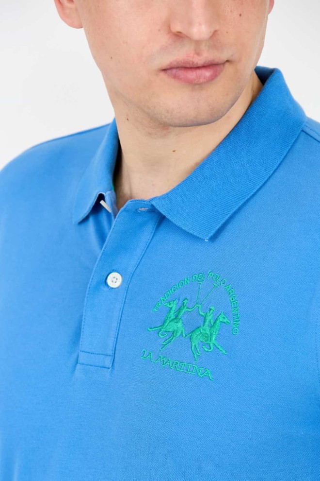 LA MARTINA Blue polo with large logo