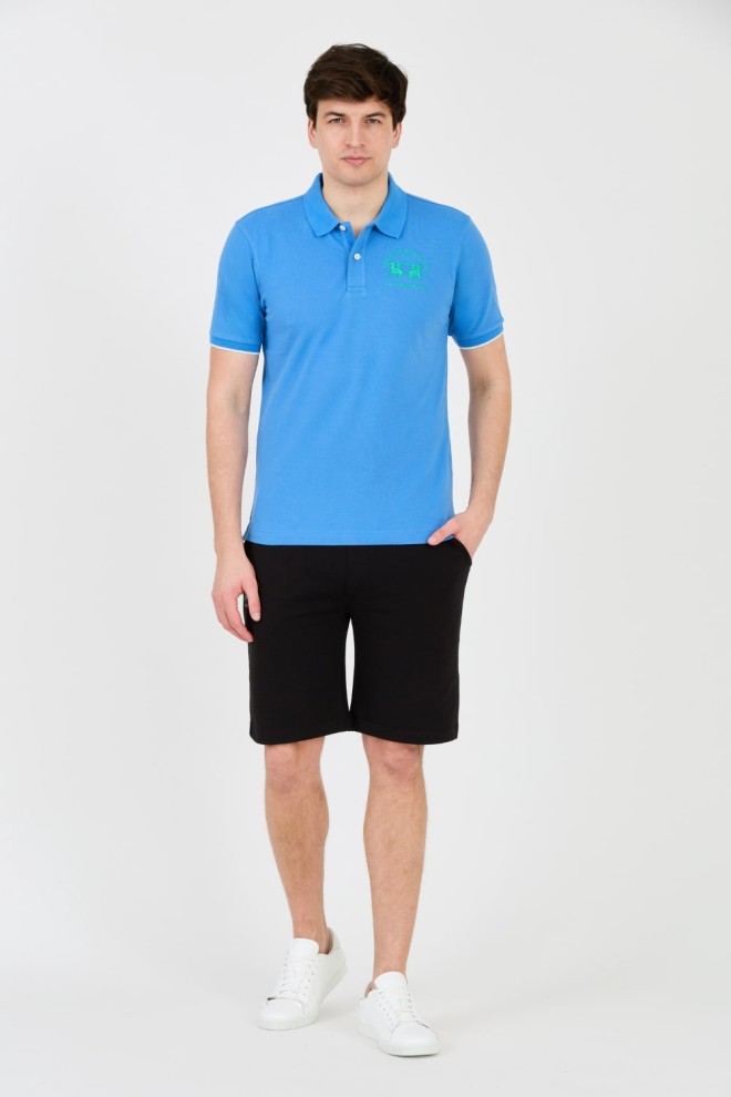 LA MARTINA Blue polo with large logo