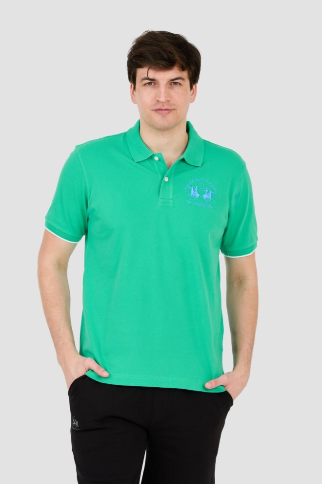 LA MARTINA Green polo with large logo