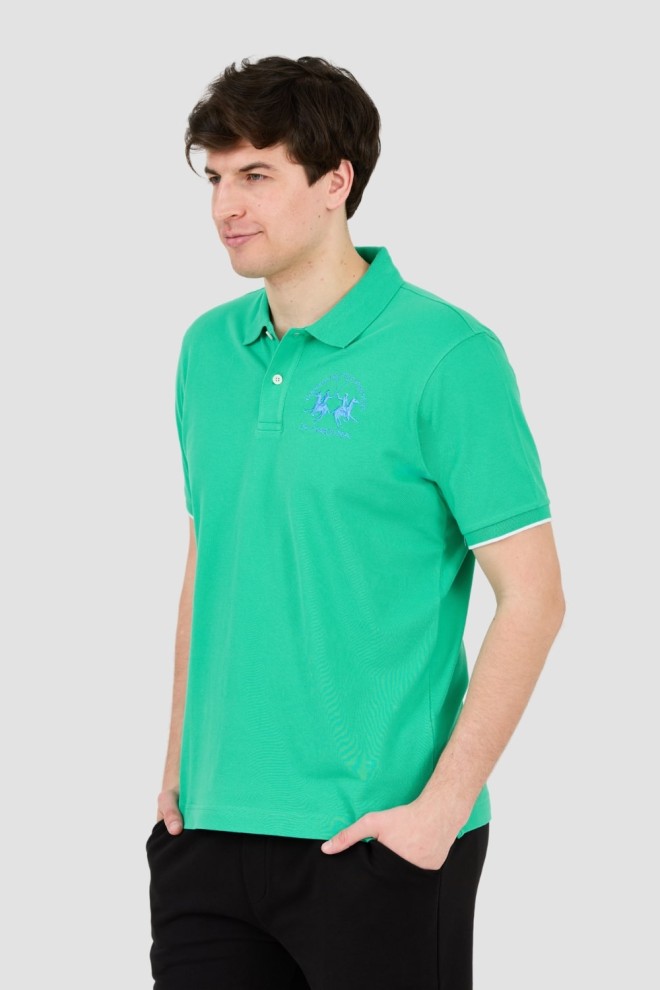 LA MARTINA Green polo with large logo