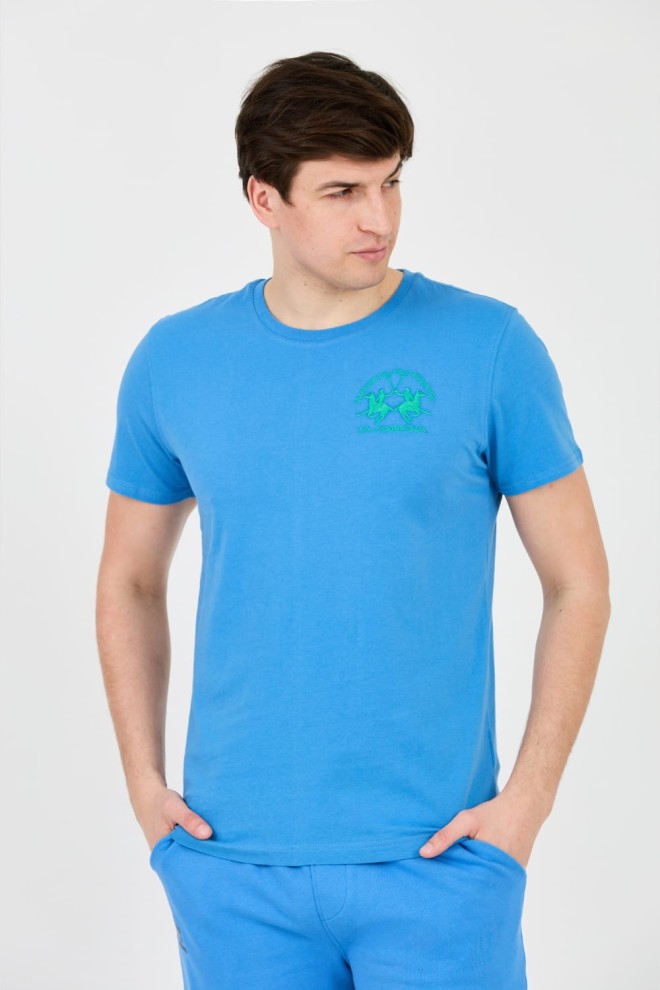 LA MARTINA Blue t-shirt with large logo