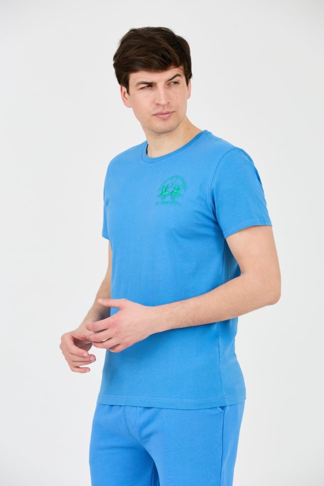 LA MARTINA Blue t-shirt with large logo