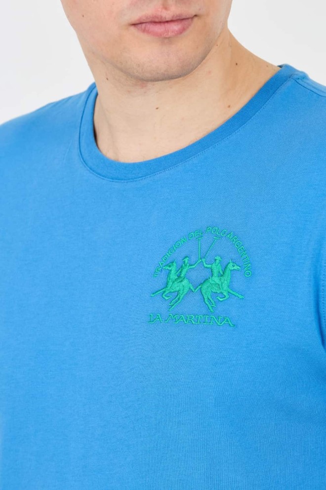 LA MARTINA Tricou albastru pentru bărbați cu logo mare