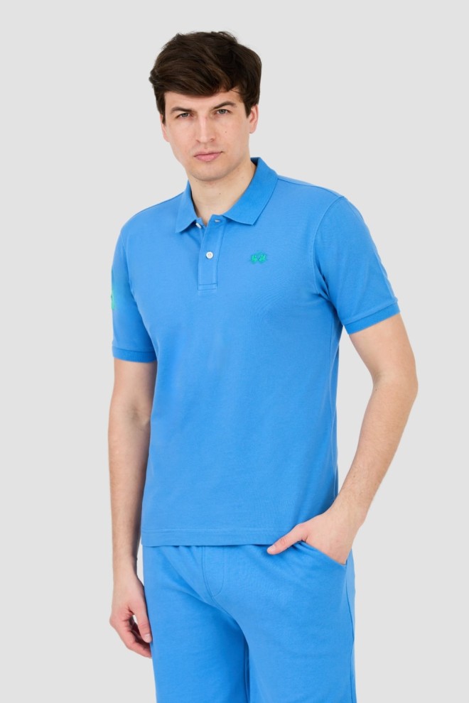 LA MARTINA Blue polo with small green logo