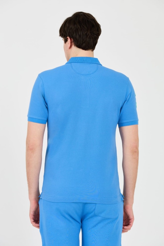 LA MARTINA Blue polo with small green logo