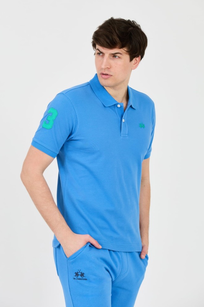 LA MARTINA Blue polo with small green logo