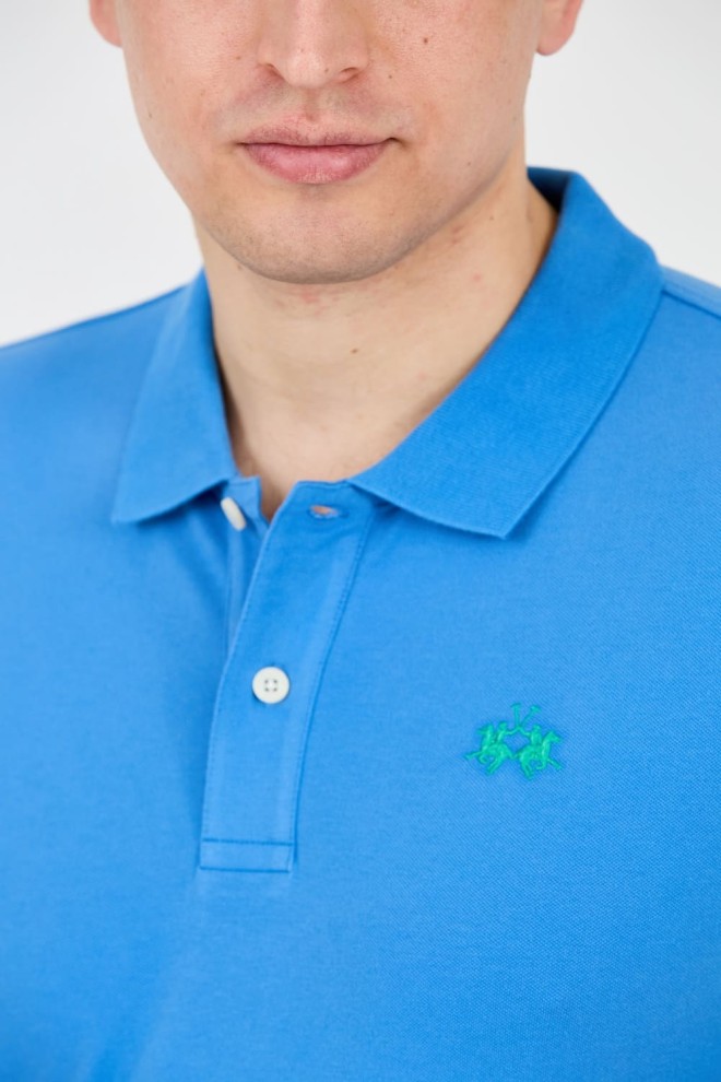 LA MARTINA Blue polo with small green logo