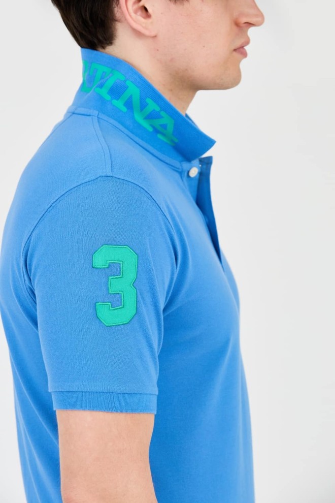 LA MARTINA Blue polo with small green logo