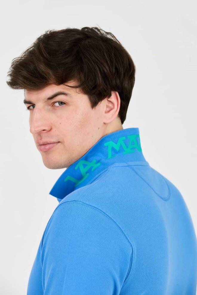 LA MARTINA Blue polo with small green logo