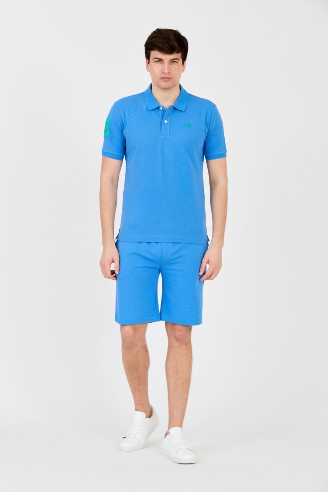 LA MARTINA Blue polo with small green logo