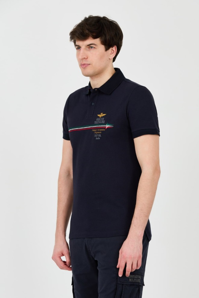 AERONAUTICA MILITARE Navy blue Frecce Tricolori Embroidered polo