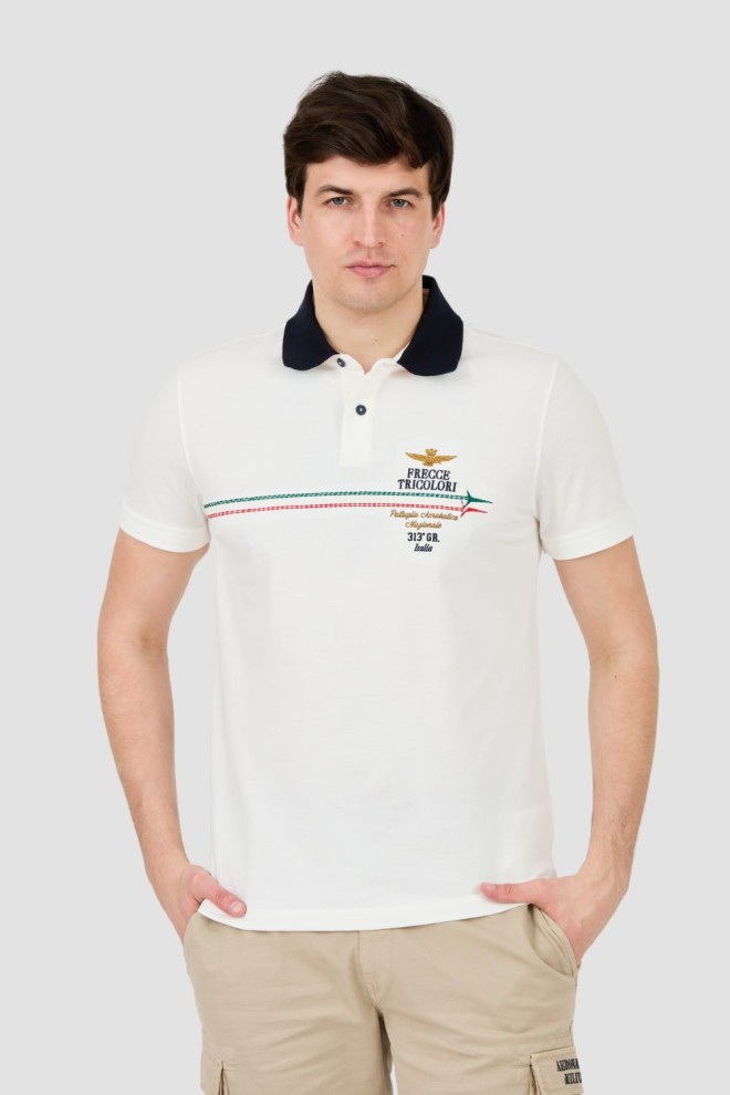 AERONAUTICA MILITARE Alb bărbați Frecce Tricolori Embroidered polo