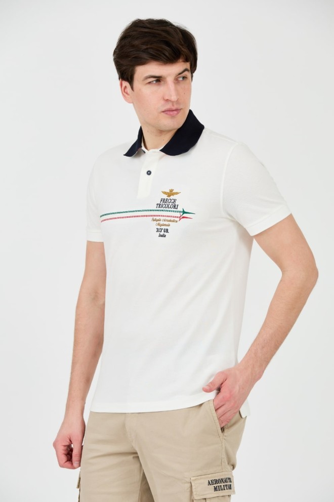 AERONAUTICA MILITARE Alb bărbați Frecce Tricolori Embroidered polo