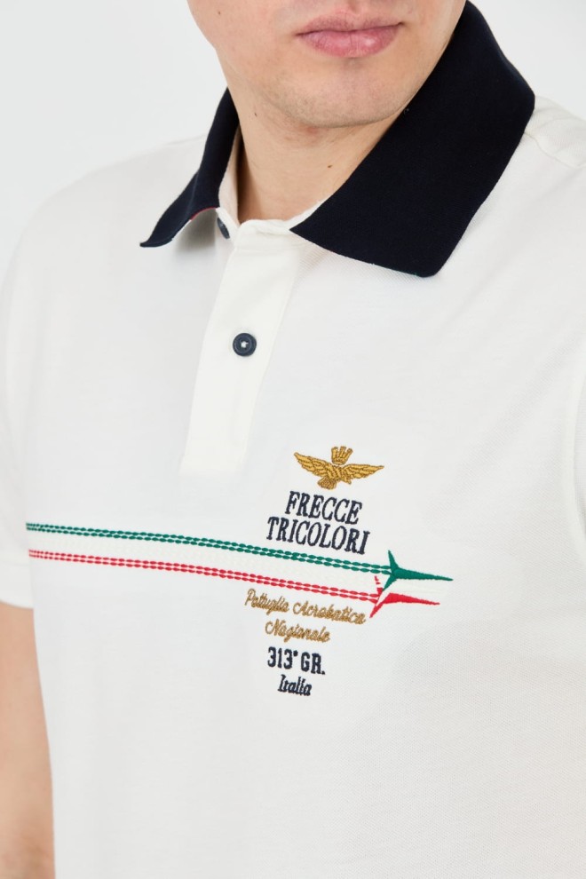 AERONAUTICA MILITARE Alb bărbați Frecce Tricolori Embroidered polo