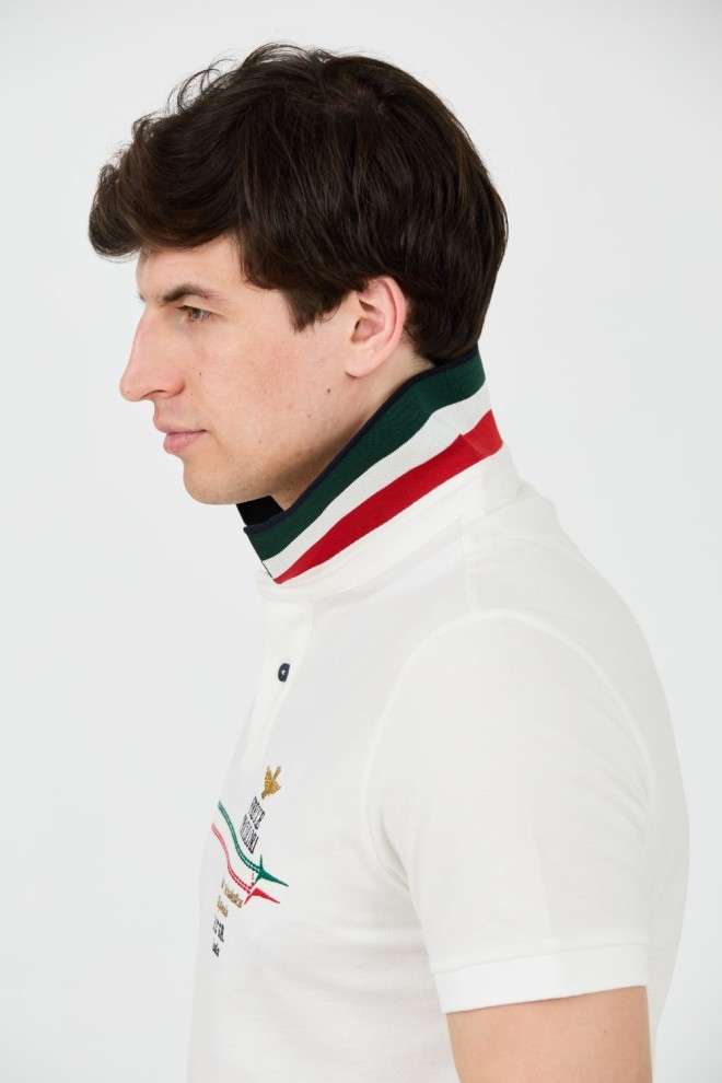AERONAUTICA MILITARE Alb bărbați Frecce Tricolori Embroidered polo