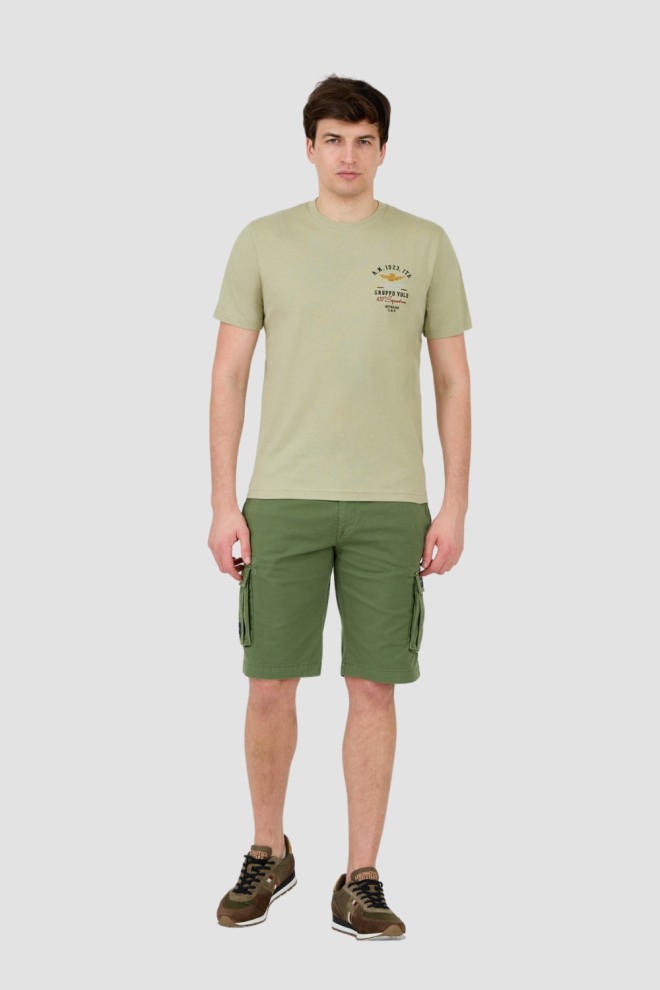 AERONAUTICA MILITARE Verde Bumbac bărbați tricou cu mânecă scurtă