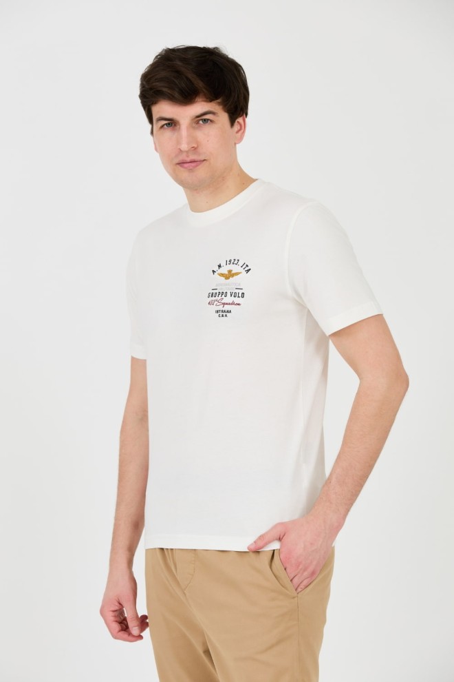 AERONAUTICA MILITARE Bumbac alb bărbați tricou cu mânecă scurtă