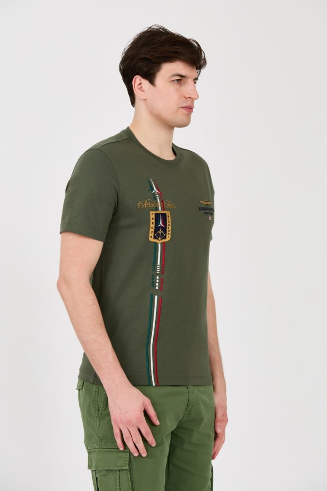 AERONAUTICA MILITARE Tricou cu mânecă scurtă Frecce Tricolori din bumbac verde pentru bărbați