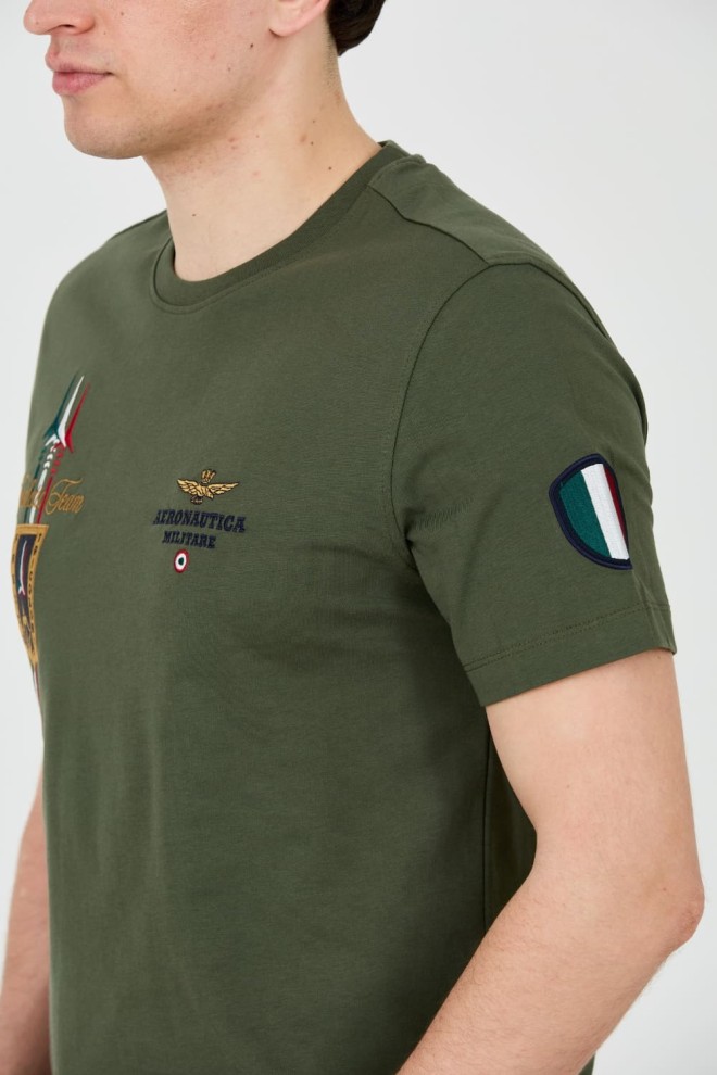 AERONAUTICA MILITARE Tricou cu mânecă scurtă Frecce Tricolori din bumbac verde pentru bărbați