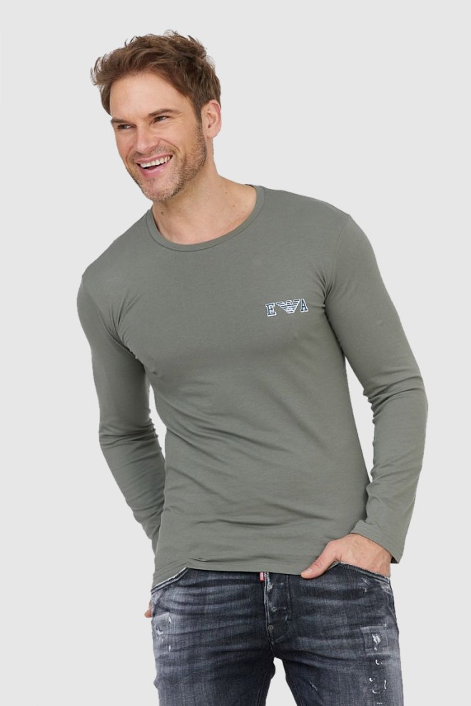 EMPORIO ARMANI Green men's longsleeve with navy blue logo