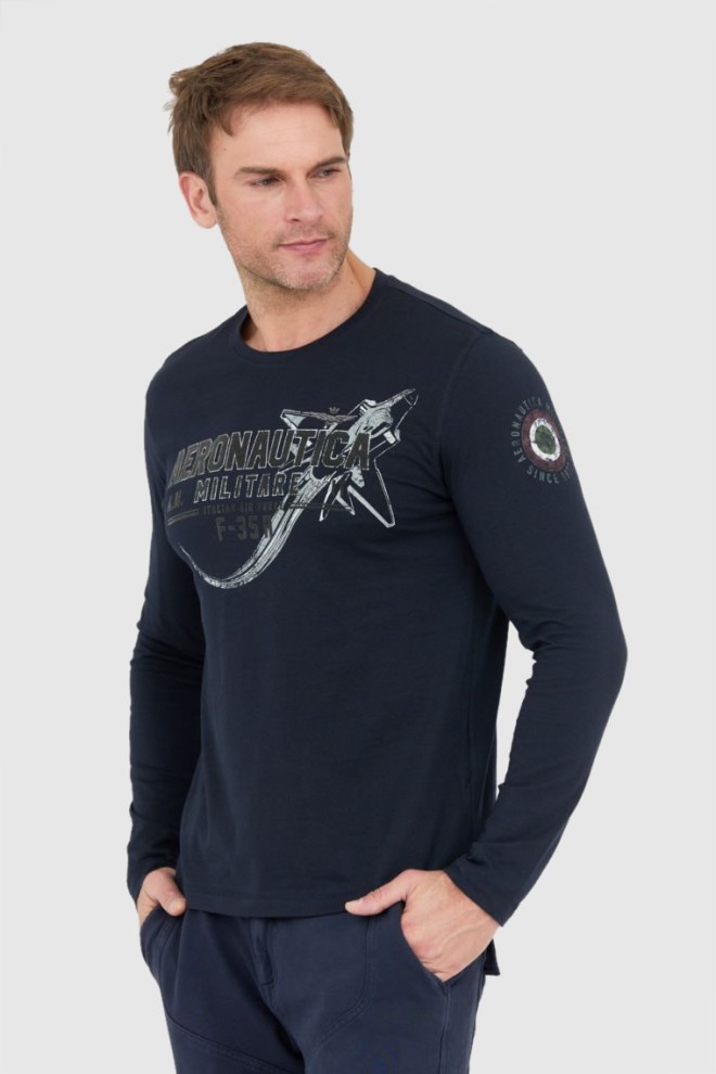 AERONAUTICA MILITARE Men's navy blue longsleeve with large velvet logo