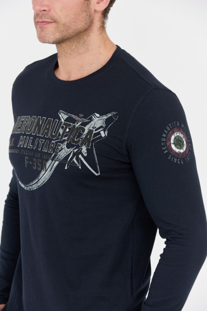 AERONAUTICA MILITARE Men's navy blue longsleeve with large velvet logo