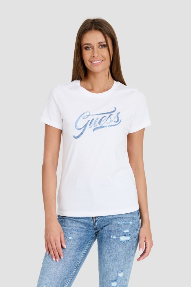 GUESS TEE alb pentru femei din bumbac STONES&EMBRO