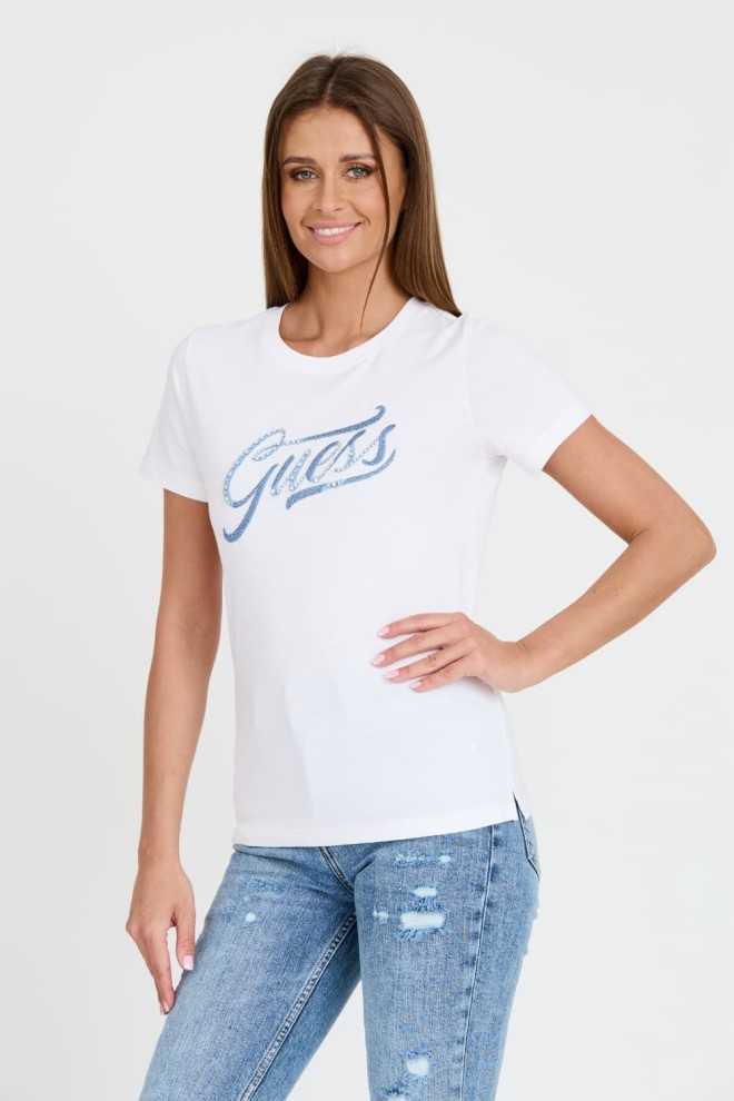 GUESS TEE alb pentru femei din bumbac STONES&EMBRO