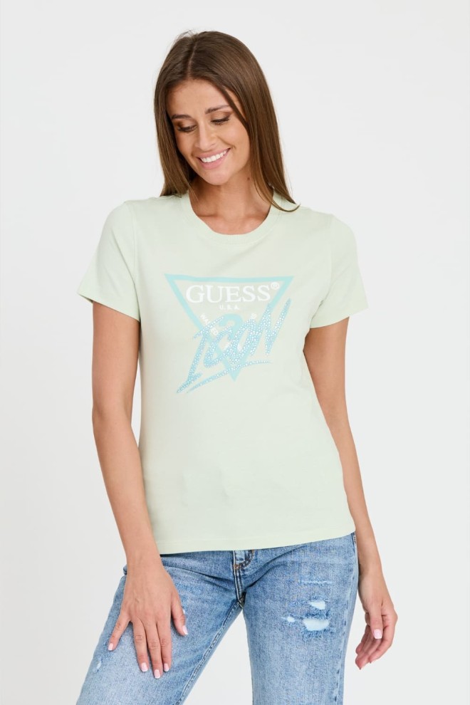 GUESS Miętowy t-shirt Icon Tee