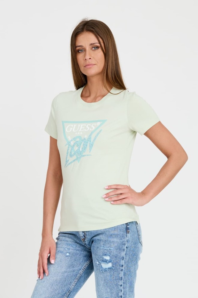 GUESS Miętowy t-shirt Icon Tee