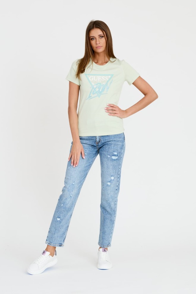 GUESS Miętowy t-shirt Icon Tee