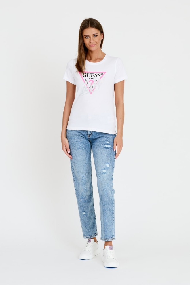 GUESS Tricou Icon din bumbac alb pentru femei