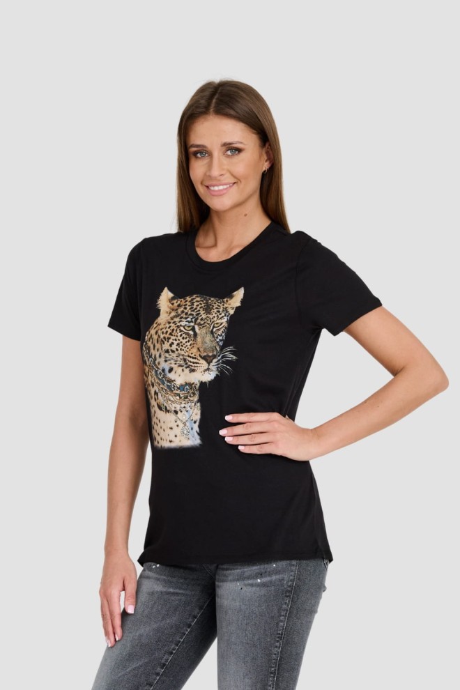 GUESS Negru Femei Leopard Jewel Easy Tee