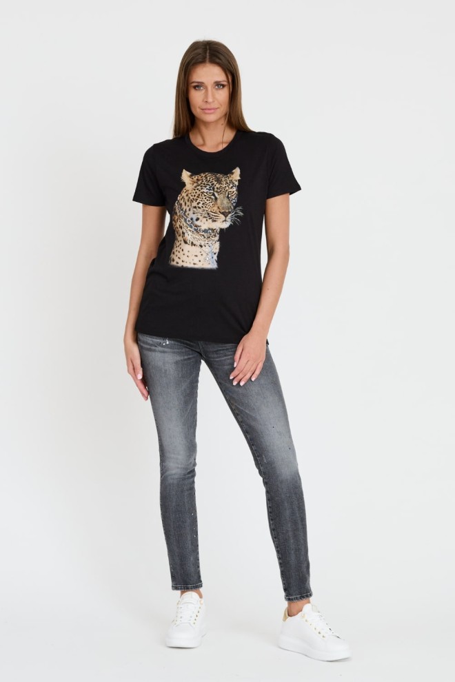GUESS Negru Femei Leopard Jewel Easy Tee