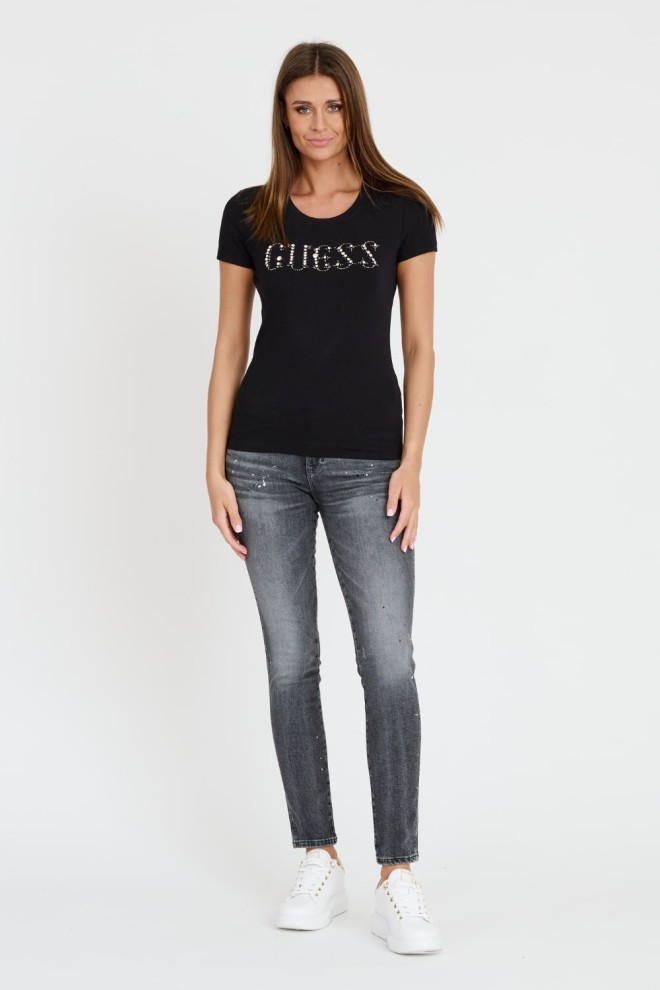 GUESS Black T-shirt with zircons